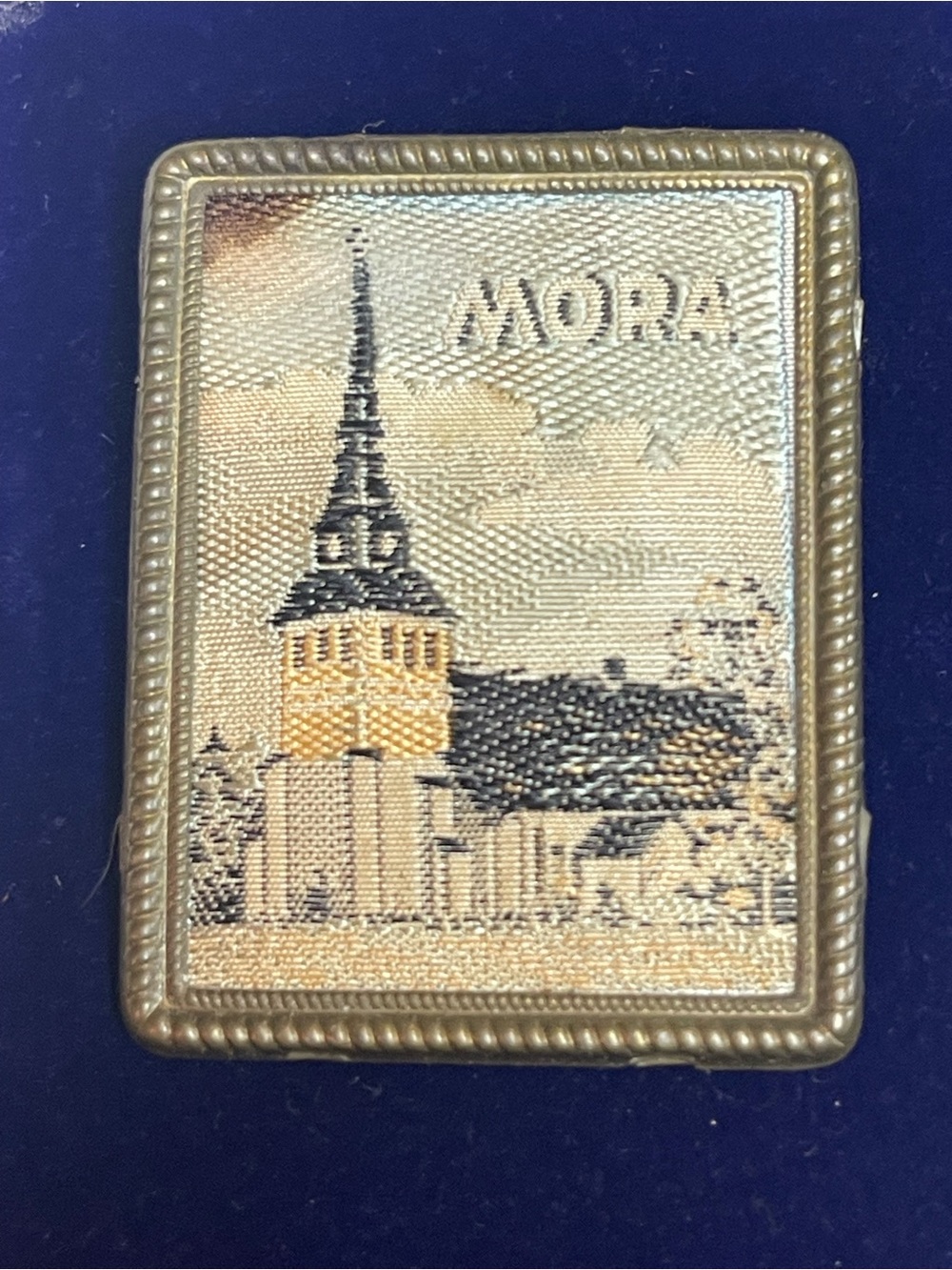 Antique Mora silk patch brooch